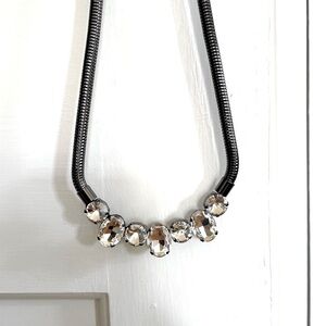 Silver Toned Necklace with Oval Crystals in a Contemporary Design